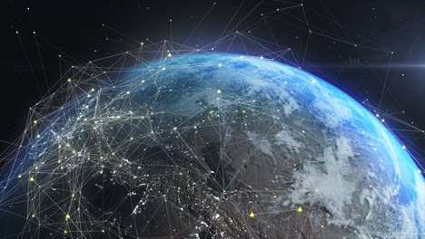 global network connection. woldwide digital network. futuristic big data communications lines over earth globe. concept of 5g, digitalization, globalization.