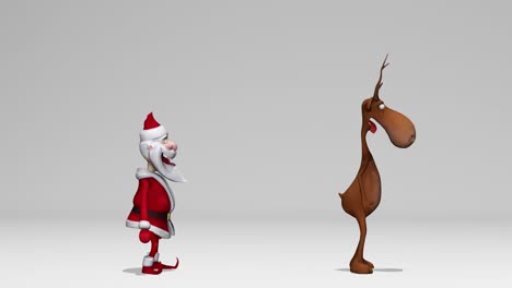 divertido alegre loco santa claus y animación de ciervos. el concepto de navidad y año nuevo. bucle sin fisuras. con el canal alfa. es mejor que la pantalla verde.