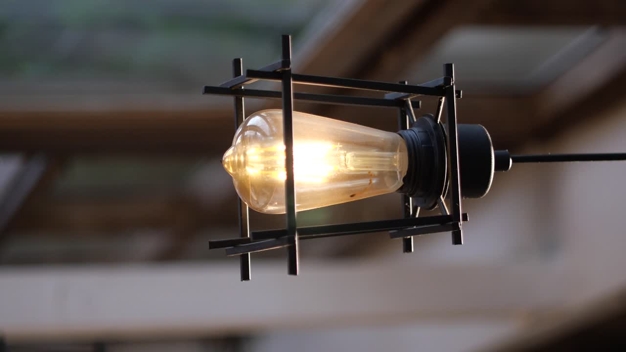 Close-up of a Vintage Light Bulb in a Cage