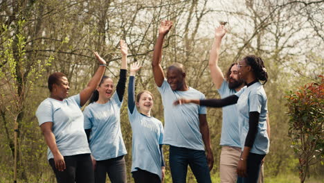 Joyful-optimistic-group-of-activists-unites-to-clear-out-the-woods