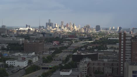 4k aerial view of detroit city