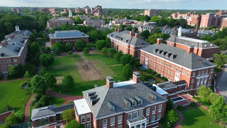 campus of johns hopkins university in summer golden hour light