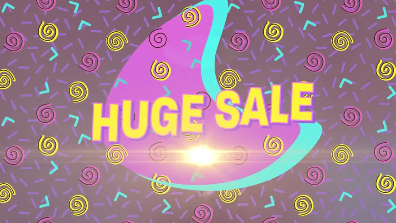 회전하는 나선과 함께 보라색 배경에 거대한 판매의 애니메이션