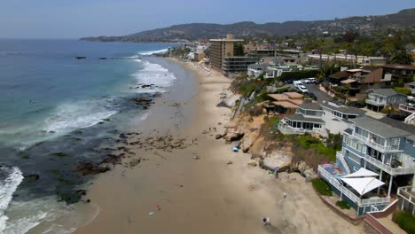 aerial view of a scenic beach and coastal town