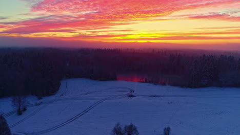 aerial drone forward moving shot over snow covered
