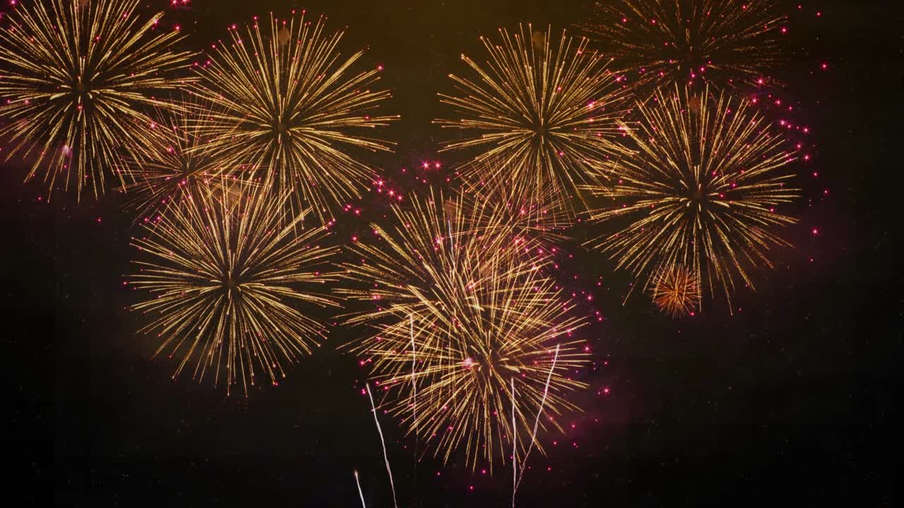 Brightly colorful christmas fireworks on twilight holiday background with fireworks and stars