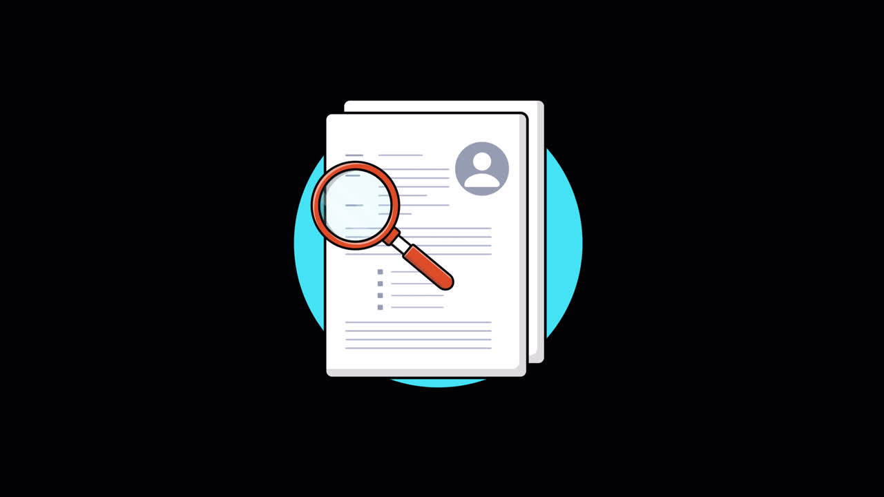 Animated Magnifying Glass Scanning a Resume Document