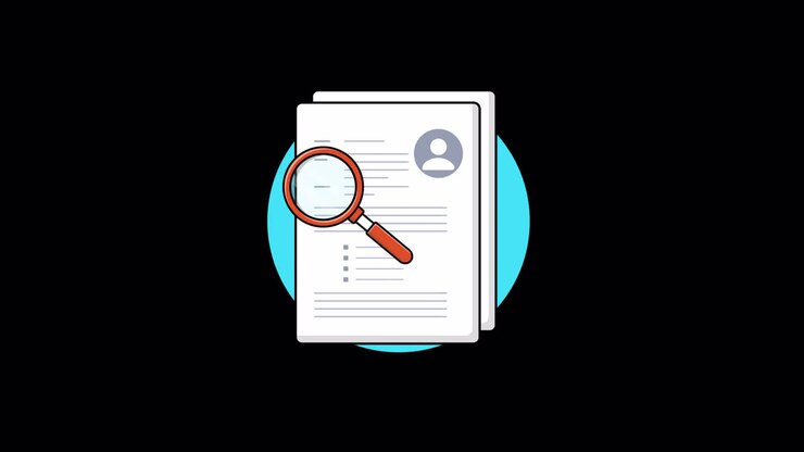 Animated Magnifying Glass Scanning a Resume Document