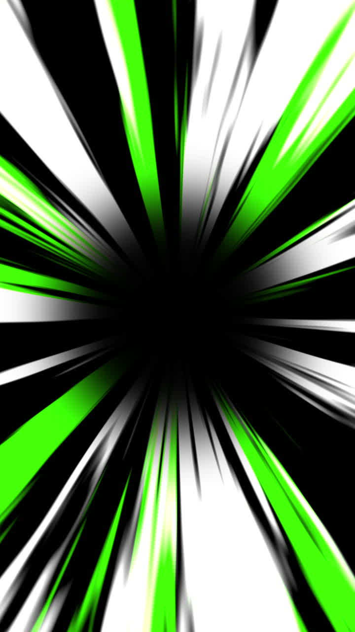 Animación dinámica de líneas de velocidad radiales verdes y blancas