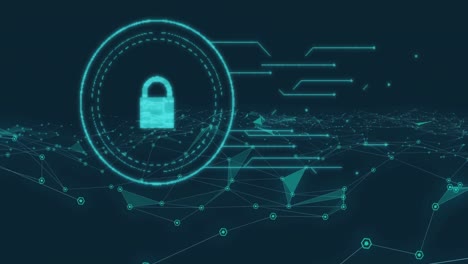 animation of flickering online security padlock over network of connections