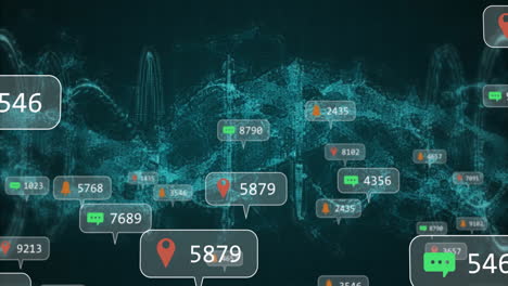animation of digital map with location pins, data notifications, network connections