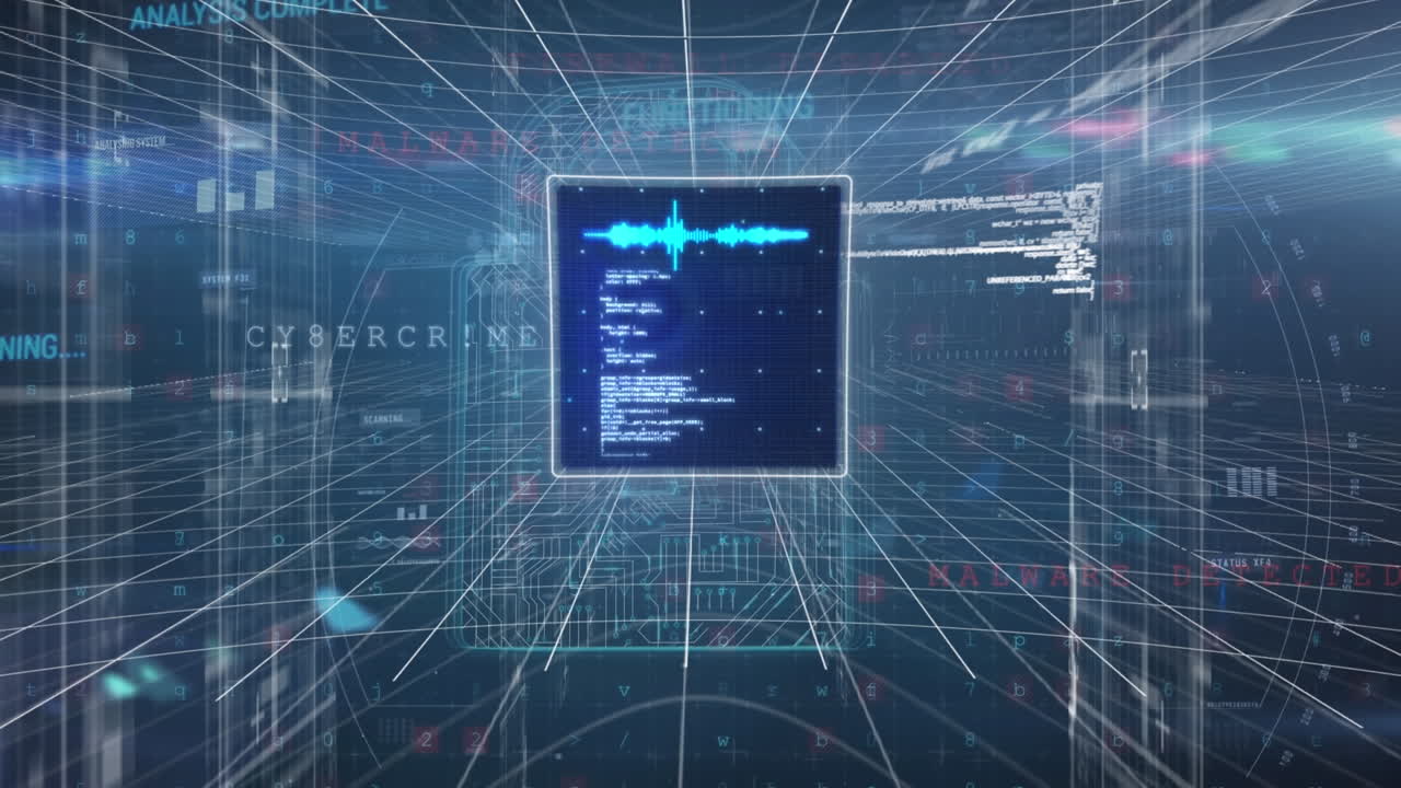 Animation of data processing over padlock icon