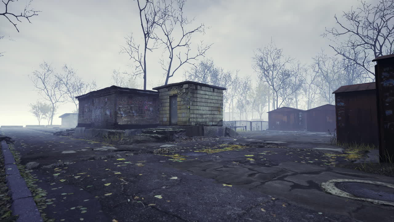 Exploring an abandoned village shrouded in mist and mystery during twilight
