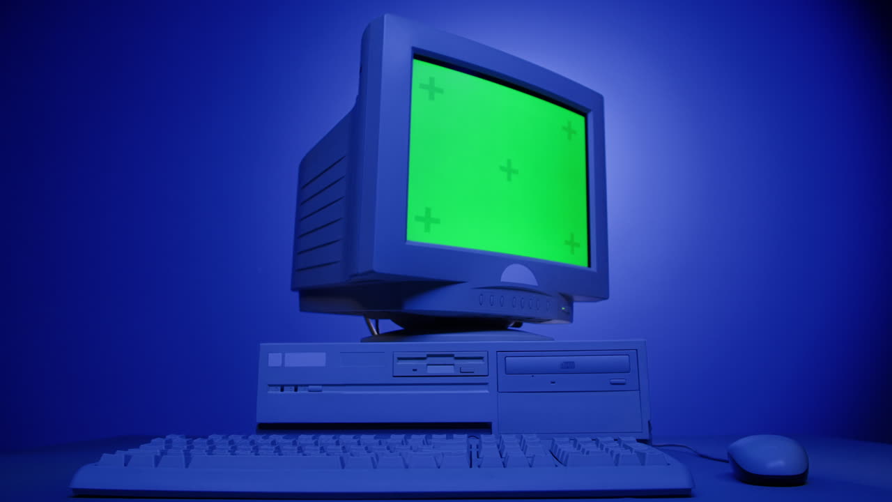 Vintage Computer Setup with Green Screen Monitor