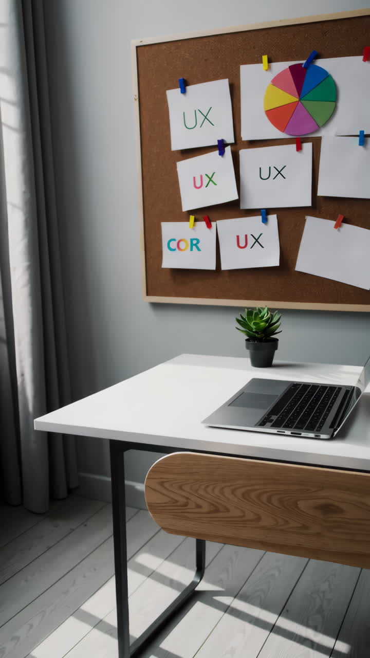 Modern Workspace with Laptop and Corkboard Notes