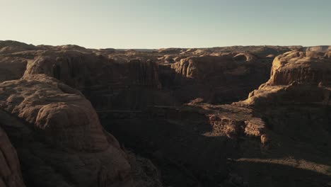 Sunrise-scenery,-rock-formations,-mountain-peaks,-Idaho,-America,-Aerial