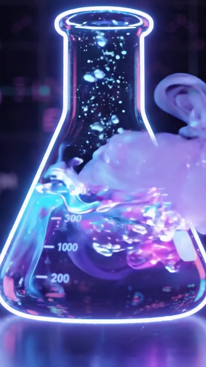 Vibrant Laboratory Glassware: A Stunning Visual Representation of Chemical Reactions with Colorful Liquid Dynamics in a Science Setting