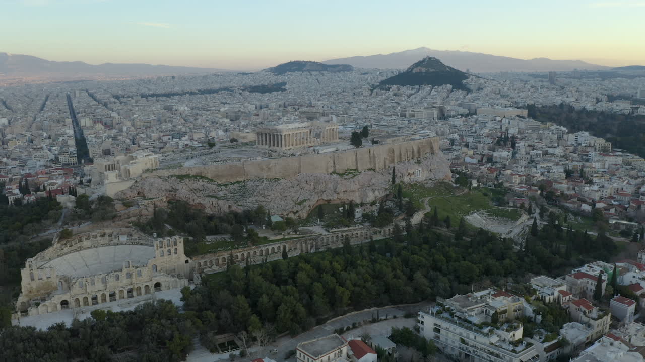Aerial View of Acropolis Hill at Sunrise
