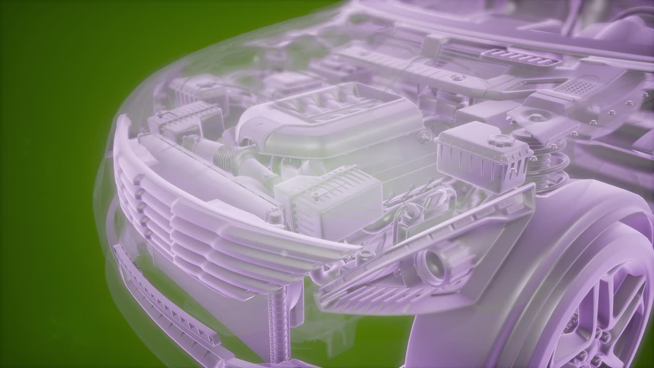 animación holográfica de un modelo de coche de wireframe en 3d