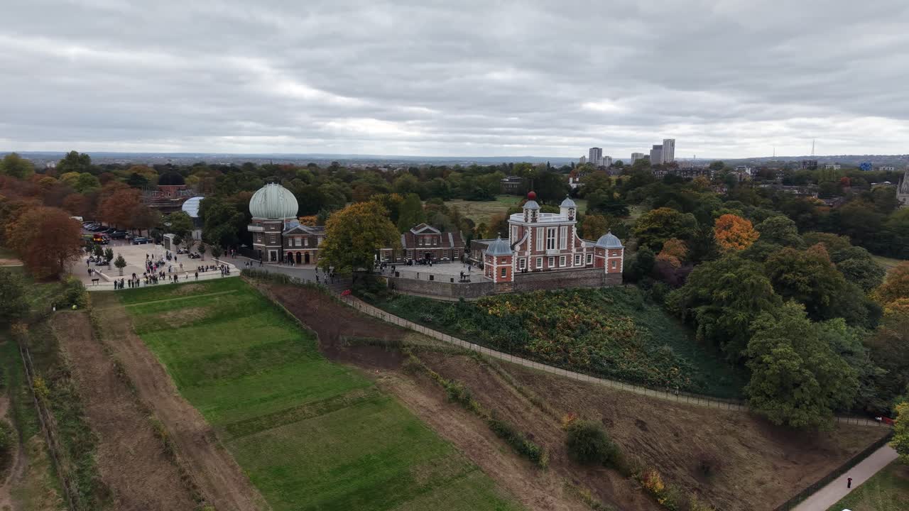 Royal Observatory, Greenwich London UK panning drone,aerial