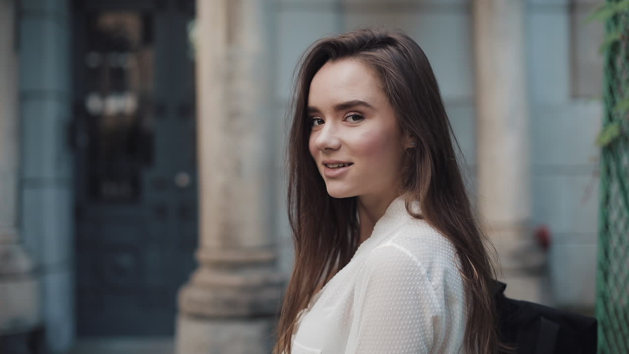 Portrait of a Brunette Woman in the City