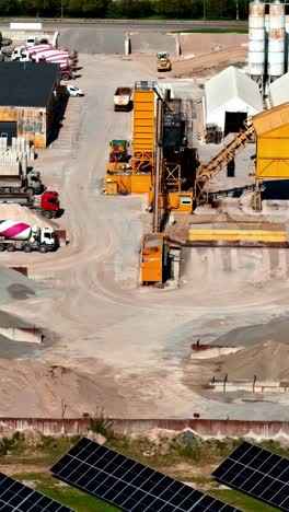 concrete mixing facility, aerial drone view