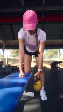 woman working out with kettlebell