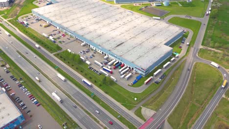 Time-lapse-Aerial-shot-of-industrial-warehouse