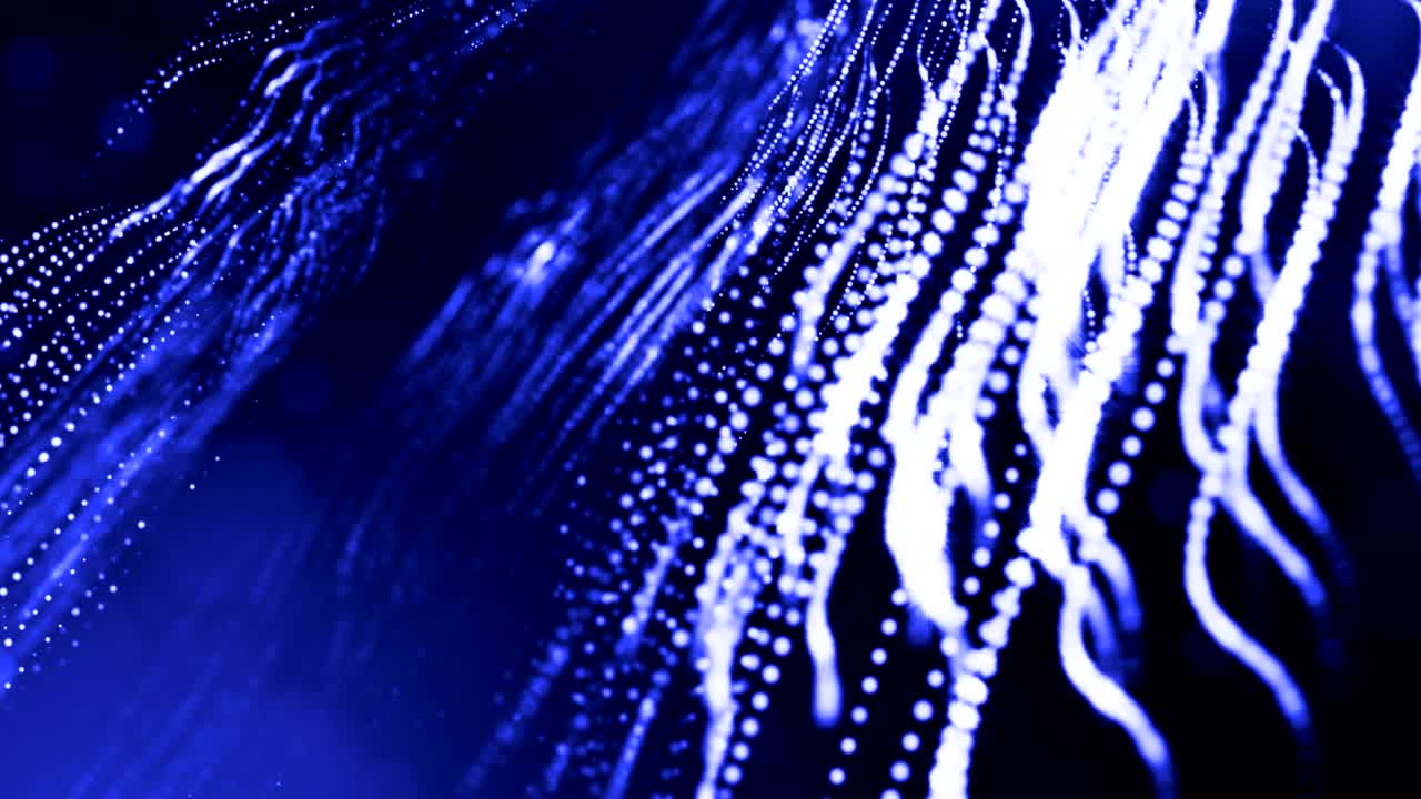 4k 3d 렌더링은 광장 깊이와 보케를 가진 추상적인 원활한 역동적인 배경으로 빛나는 입자를 나타니다. 공상 과학 또는 미세 우주, 공간 또는 디지털 추상 공간. 3d 루프 애니메이션.