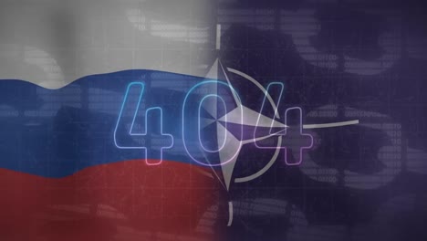 Animation-of-404-text-and-chain-over-flag-of-russia-and-nato