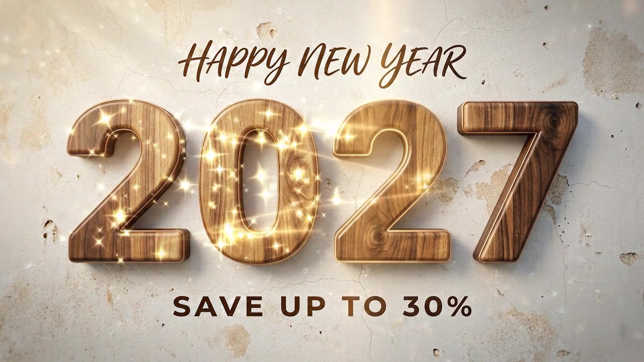 Grafica promozionale Buon Anno 2027 con animazione dorata scintillante