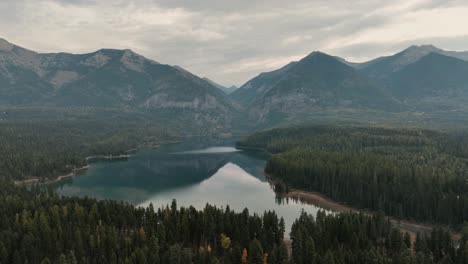 Holland-Lake-Backdropped-By-Swan-Range-At-Sunset-In-Missoula-County,-Montana