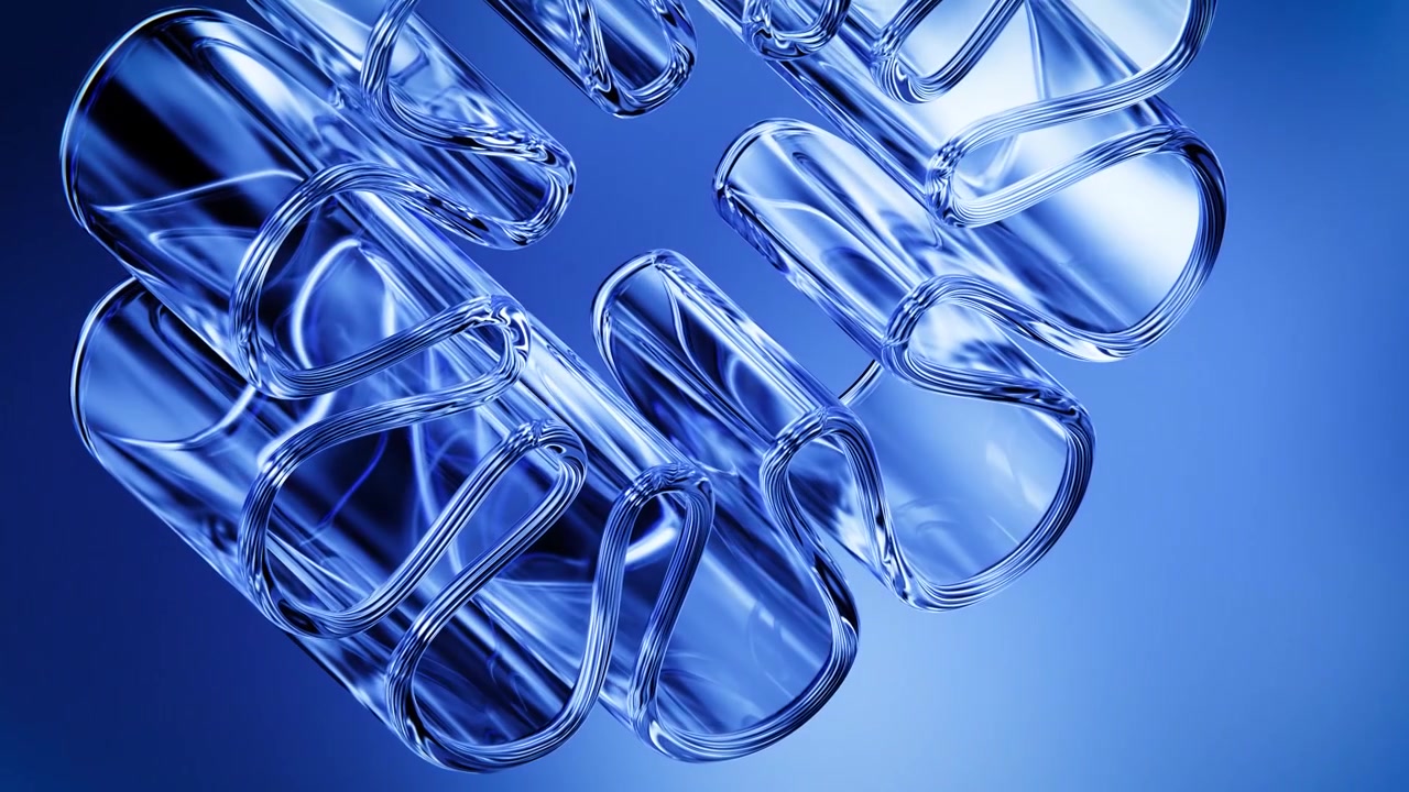 Abstract 3D Animation of Transparent Glass Tubes Rotating