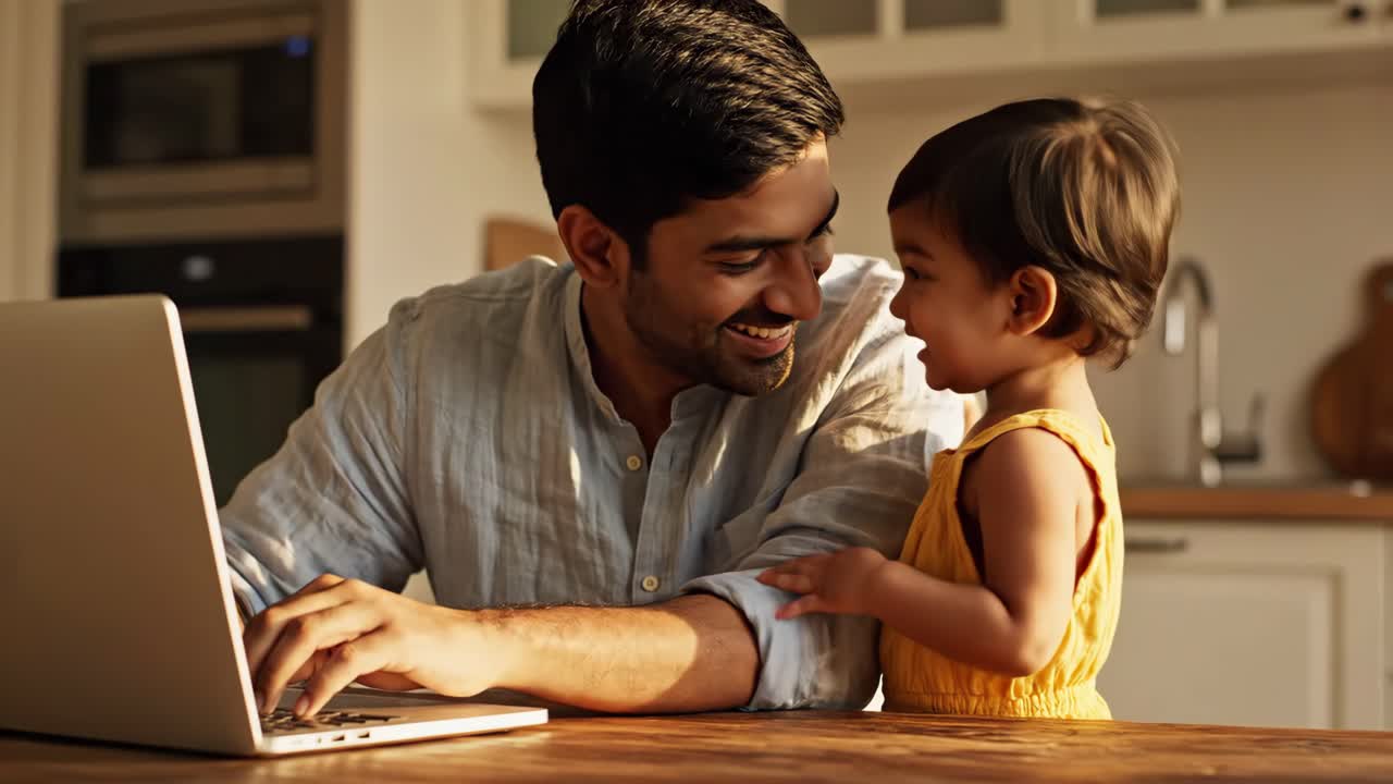Father and Child Bonding Over Laptop