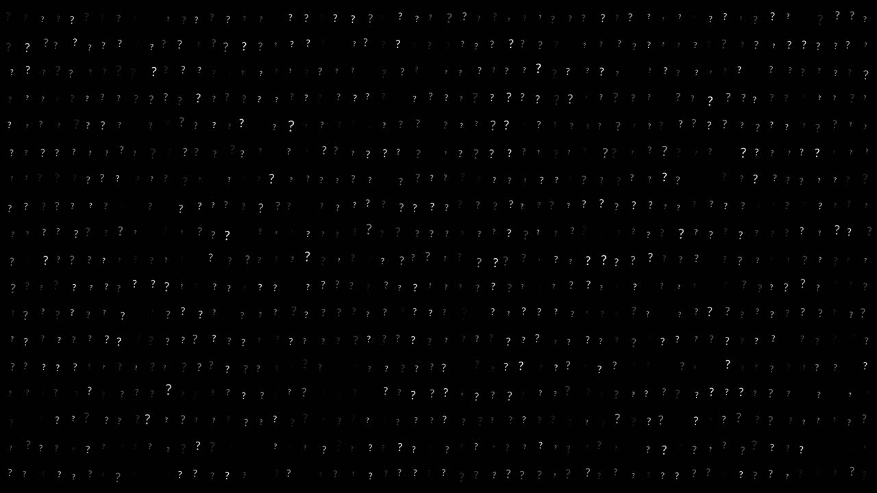 Dynamic watermark overlay, question marks on black background, Seamless loop
