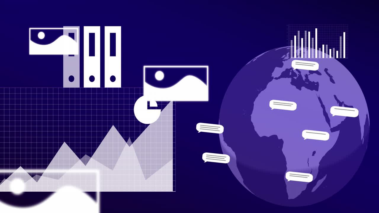 Animation of artificial intelligence icon, text and data processing over globe