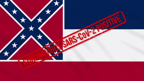 el estado de mississippi de los estados unidos balancea la bandera estampada con respuesta positiva a covid-19, bucle