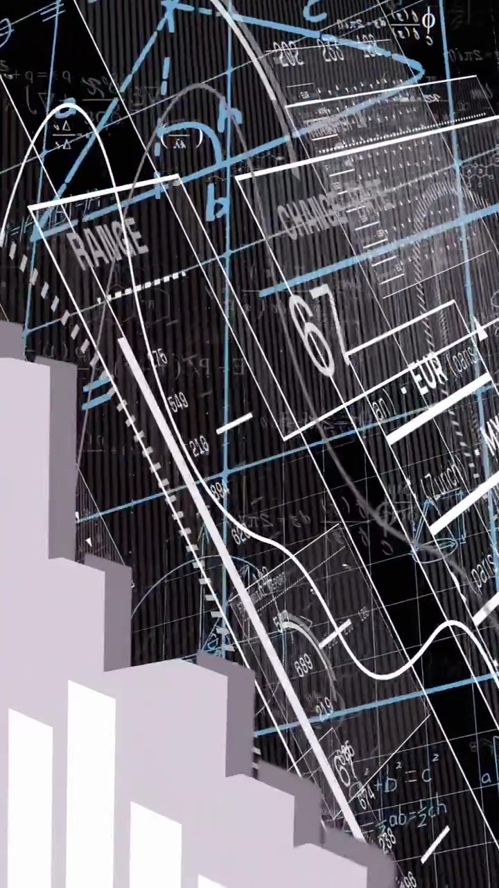 Vertical video: Flare sparking HUD panels sliding over blue grid view tilting zooming showing range
