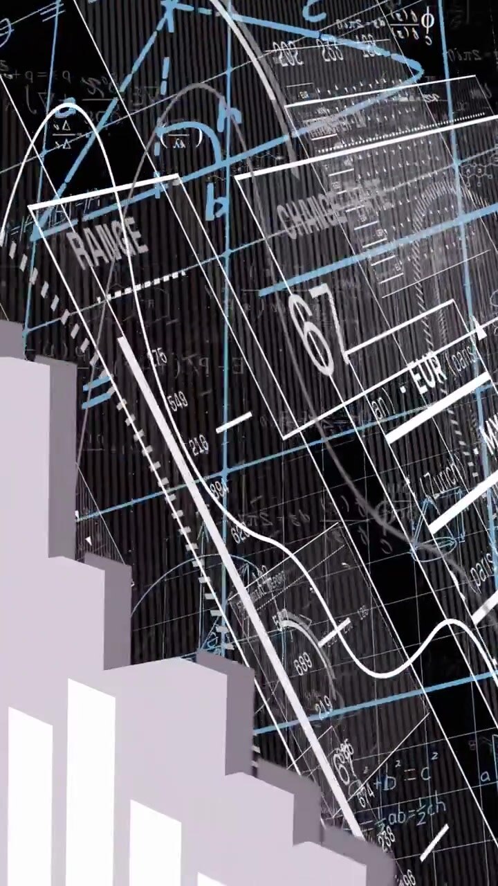 Vertical video: Flare sparking HUD panels sliding over blue grid view tilting zooming showing range