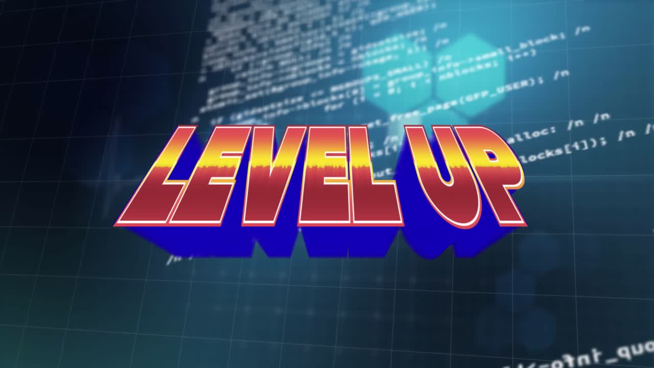 6각형 모양 위의 텍스트를 평준화하고 파란색 배경에 대한 데이터 처리