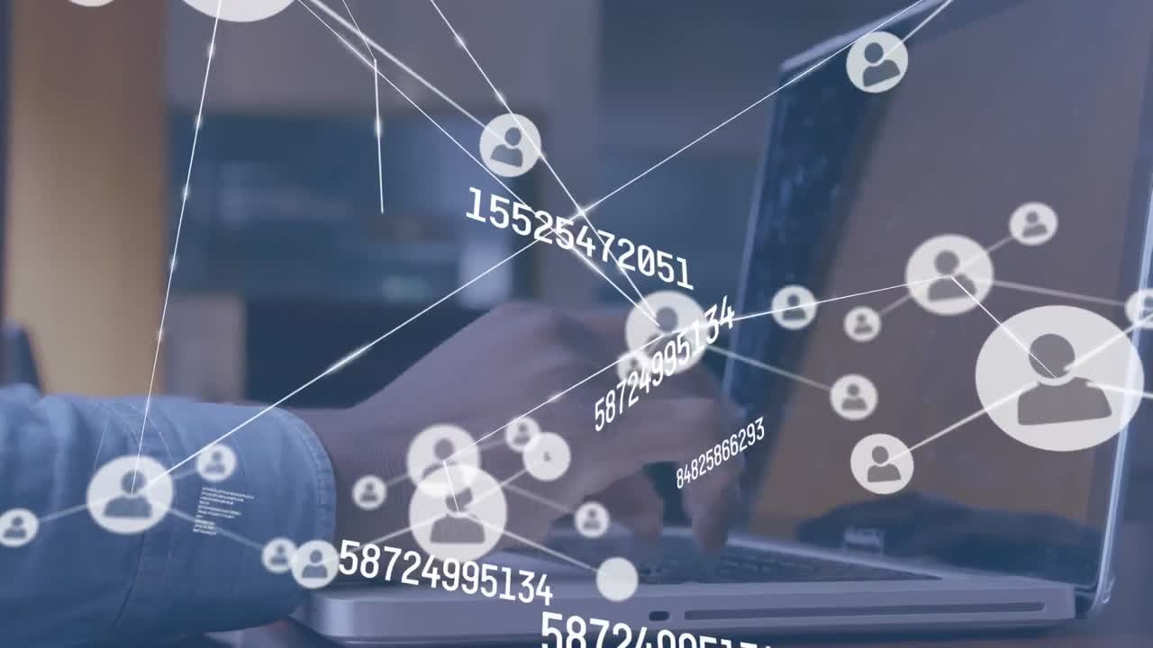 아이콘의 애니메이션과 비즈니스맨의 작업에 대한 연결의 웹