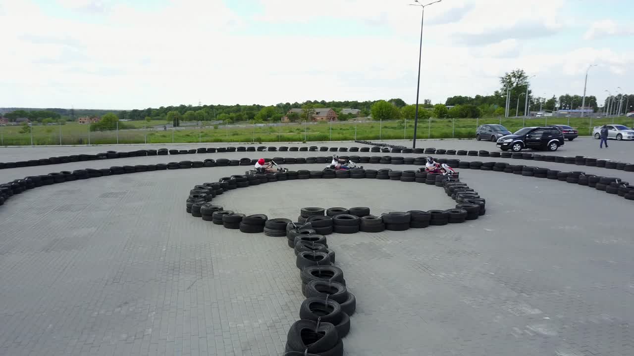 Kart Outdoor Race. VINNITSA, UKRAINE - MAY 2017: Europe Day, kart drivers moving on a go kart track