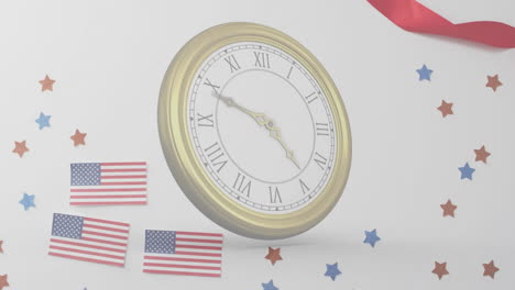 Animation-of-clock-moving-over-flags-of-usa