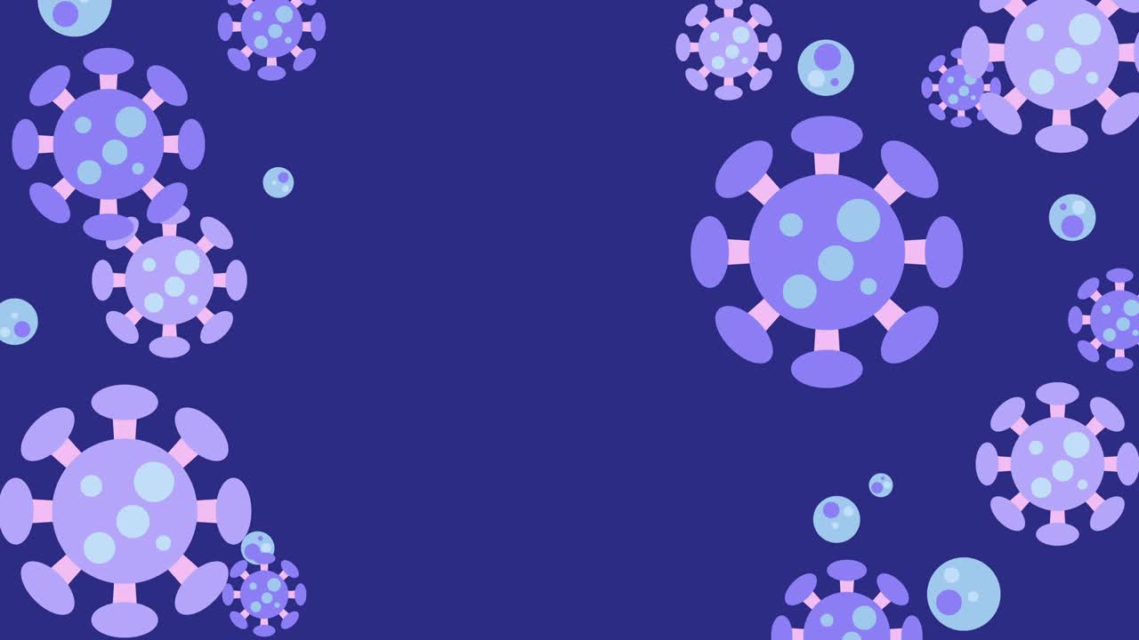 Animation flat style looping footage of Coronavirus 2019-nCov novel coronavirus concept on blue background and your copy space. Virus of flu outbreak and coronaviruses influenza as dangerous flu strain cases as a pandemic, footage of the severe acute resp