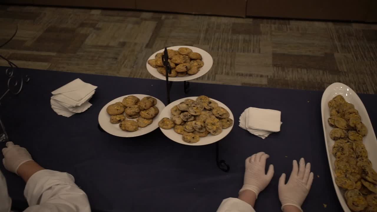 The Yummy Cookies Display In The Trays During An Event - Close Up Shot
