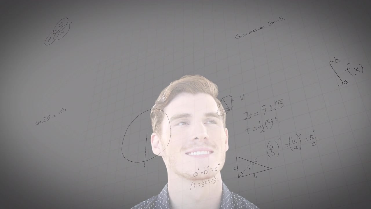 Animación de fórmulas matemáticas sobre hombres caucásicos
