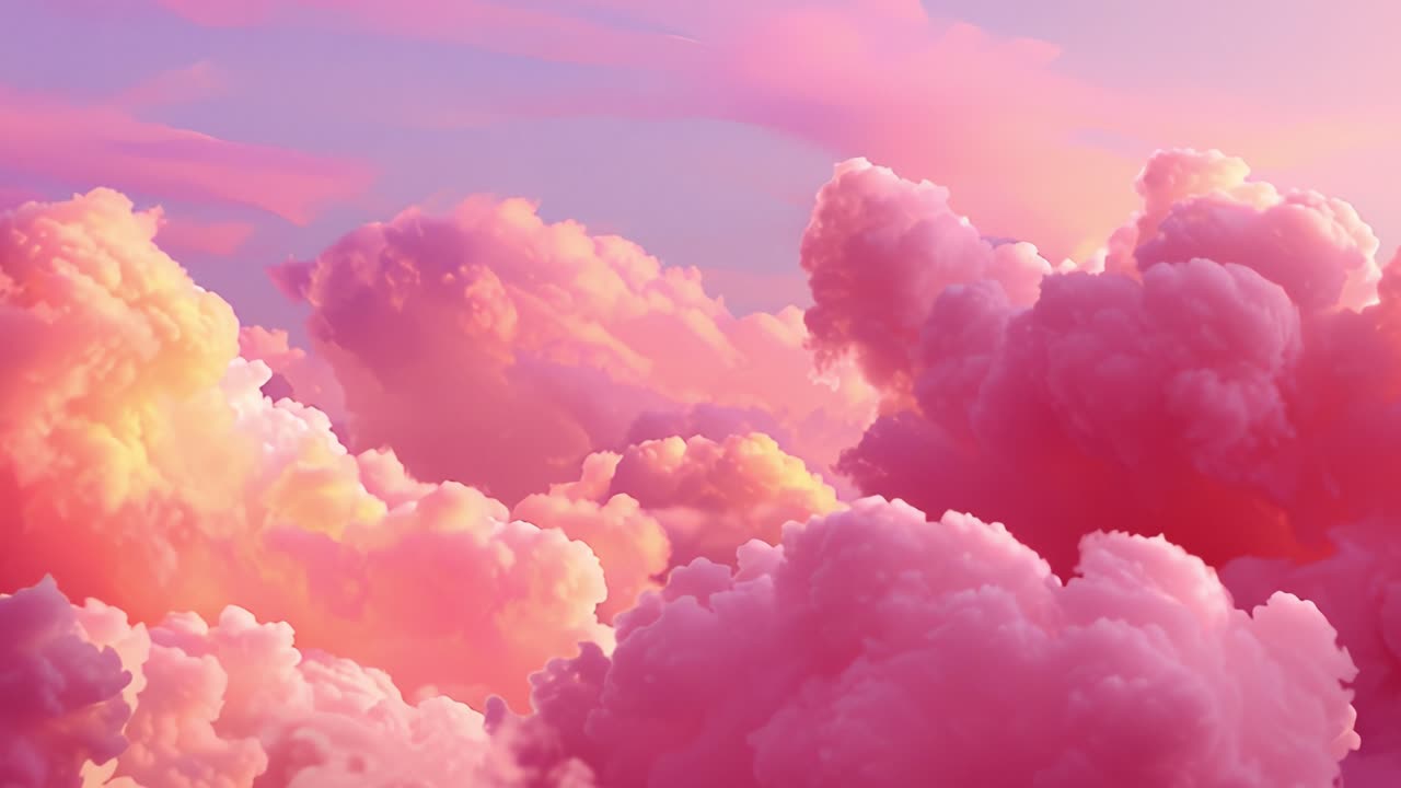 A Majestic Display of Pink and Lavender Clouds at Sunset: A Captivating View of Nature's Beauty with Soft, Fluffy Clouds Bathed in Warm Hues Above the Horizon