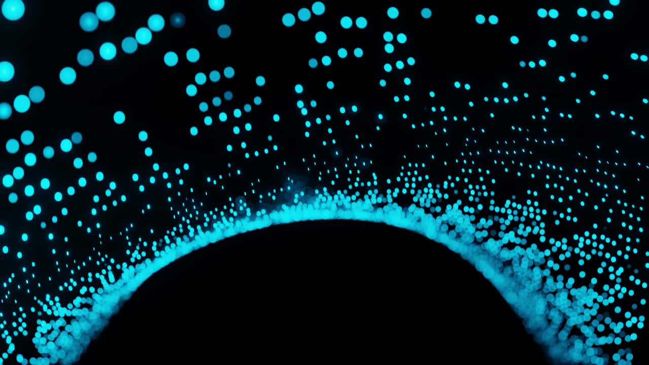 Abstract Technology Cyber Space glowing Wave Particle on Black Background 3D rendering