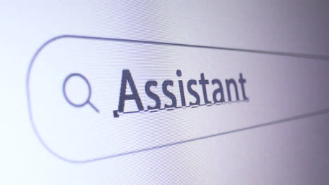 browser bar search with typed assistant keyword on the computer screen, seo concept