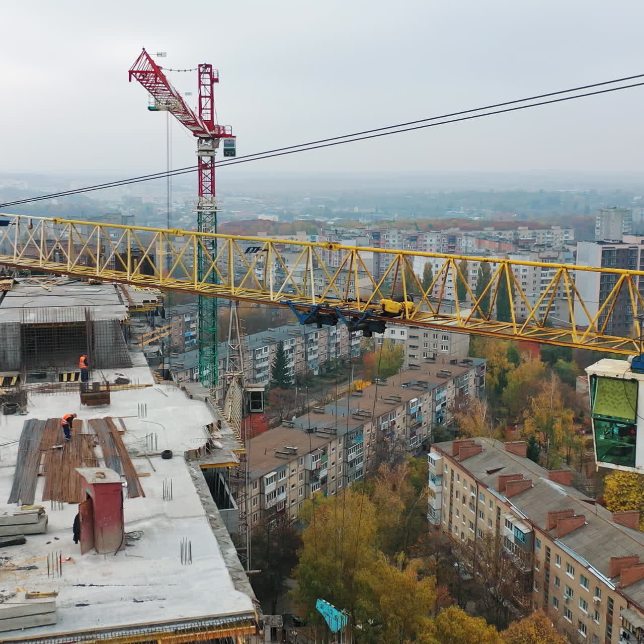 Construction of a residential apartment complex. Aerial view.